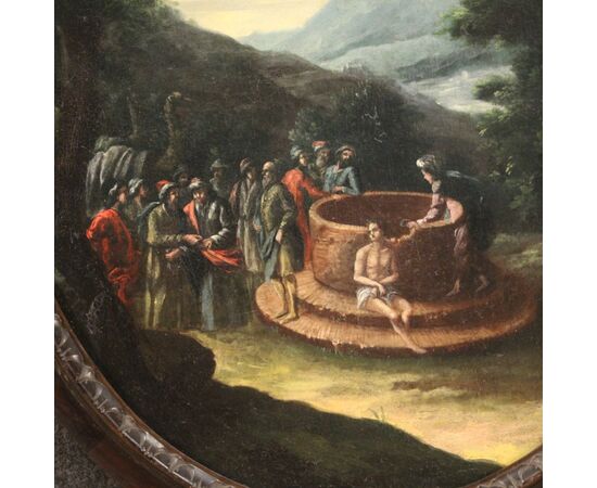 Ancient oval painting from the 18th century Joseph at the well