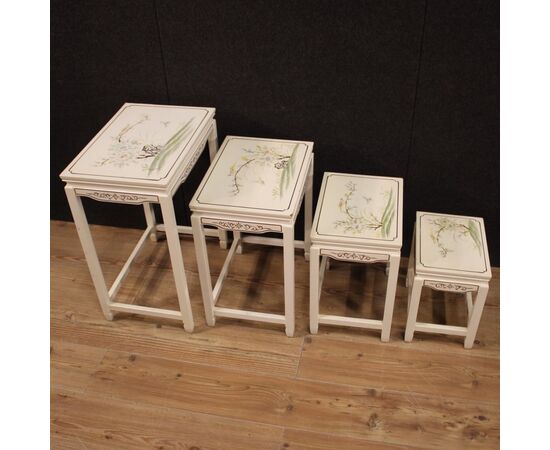 Four French coffee tables in lacquered and painted wood