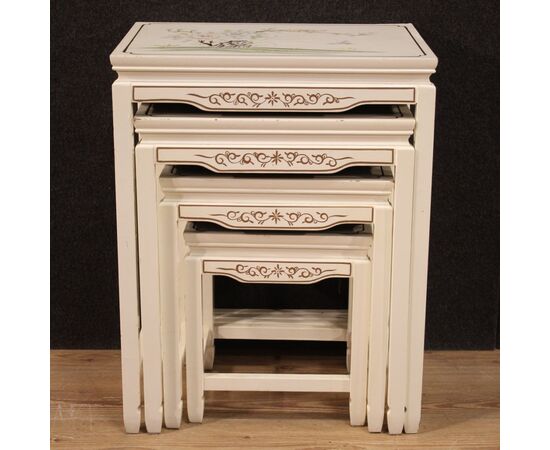 Four French coffee tables in lacquered and painted wood