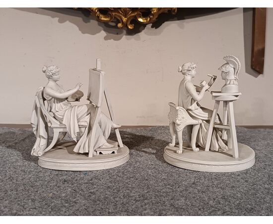 COPPIA DI SCULTURE “ALLEGORIA DELLE ARTI” PRIMI XIX SECOLO 