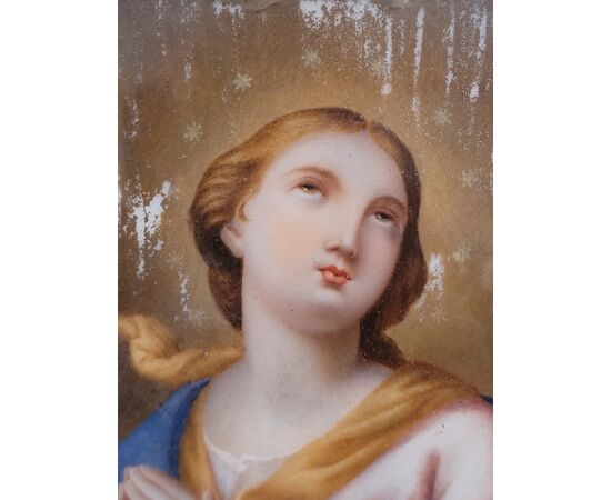 Dipinto su marmo Carrara " Volto di Madonna " Fine Sec. XIX inizio Sec XX