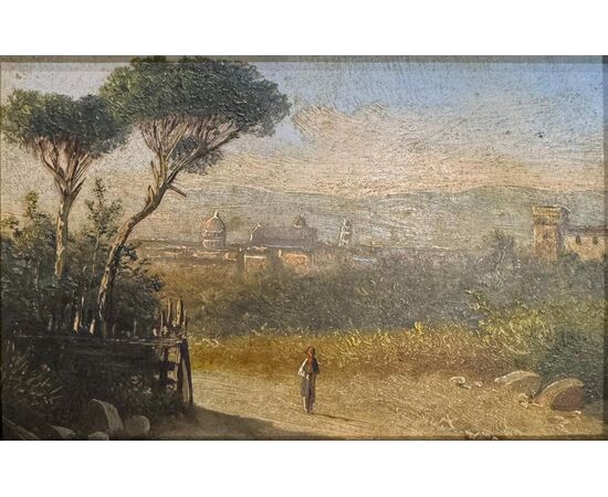 Pair of small paintings "View of Florence" and "View of Pisa" - 19th Century