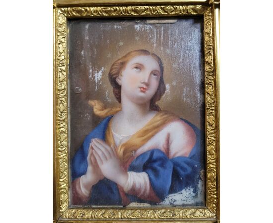 Dipinto su marmo Carrara " Volto di Madonna " Fine Sec. XIX inizio Sec XX