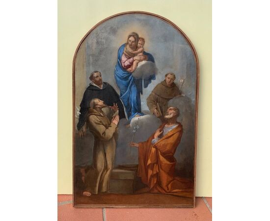 Giulio Carpioni (Venezia 1613 - Vicenza 1678) - Madonna con Bambino tra i santi Giuseppe, Francesco, Domenico e Antonio da Padova.