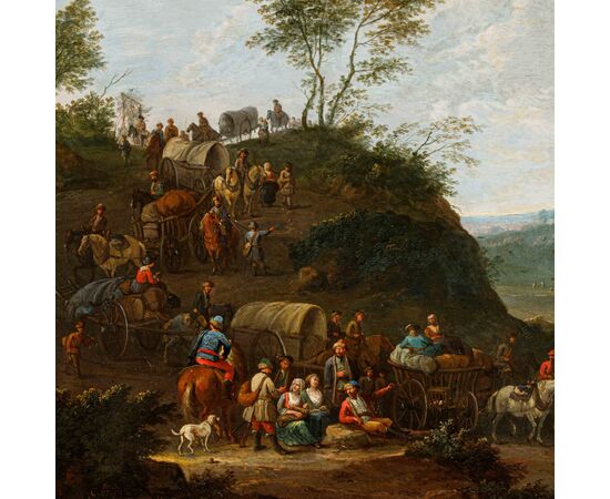 Karel Breydel, detto Cavaliere di Anversa (1678 - 1733)  Paesaggio con viaggiatori in sosta