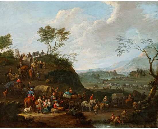 Karel Breydel, detto Cavaliere di Anversa (1678 - 1733)  Paesaggio con viaggiatori in sosta