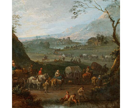 Karel Breydel, detto Cavaliere di Anversa (1678 - 1733)  Paesaggio con viaggiatori in sosta