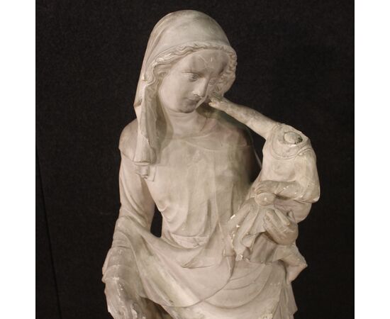 Scultura in gesso Madonna col bambino del XX secolo