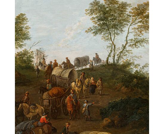 Karel Breydel, detto Cavaliere di Anversa (1678 - 1733)  Paesaggio con viaggiatori in sosta