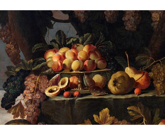 Maestro dei frutti su piani inclinati, Natura morta di frutta all’aperto, Roma 1660 – 1670