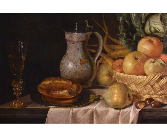 Natura morta con frutta, verdura e calice di cristallo, Hubert van Ravesteyn (Dordrecht 1638-1683) bottega/cerchia