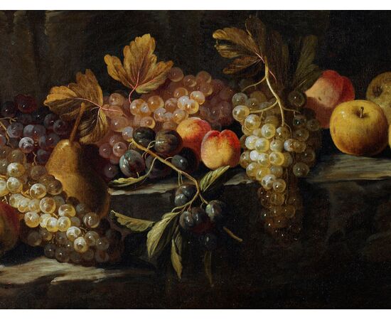 Maestro dei frutti su piani inclinati, Natura morta di frutta all’aperto, Roma 1660 – 1670