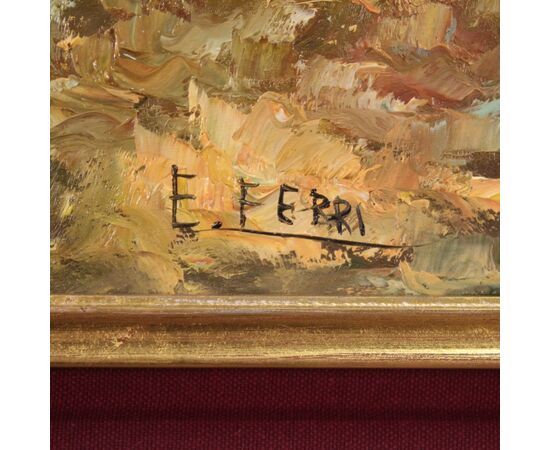 Italian painting landscape signed E. Ferri