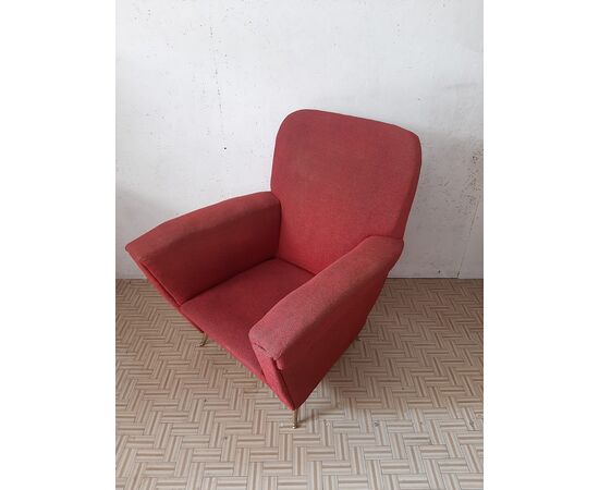 Poltrona  rossa, ISA Bergamo , originale anni '50, stile Gio Ponti