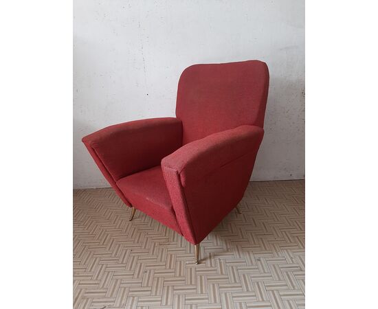 Poltrona  rossa, ISA Bergamo , originale anni '50, stile Gio Ponti