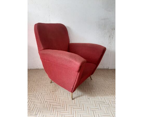 Poltrona  rossa, ISA Bergamo , originale anni '50, stile Gio Ponti