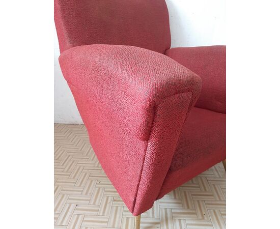 Poltrona  rossa, ISA Bergamo , originale anni '50, stile Gio Ponti