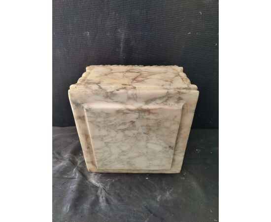 Fenomenale mortaio da centro in marmo di Carrara con intarsio - 26 x 26 cm