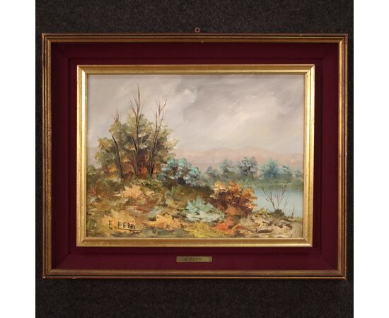 Italian painting landscape signed E. Ferri