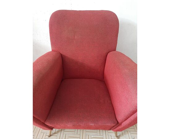 Poltrona  rossa, ISA Bergamo , originale anni '50, stile Gio Ponti