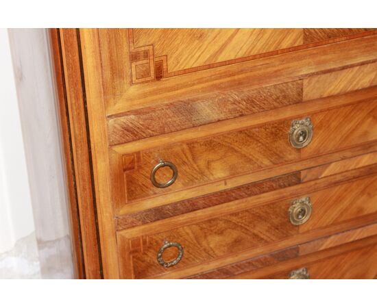 Secretaire francese stile Transizione in legno di Bois de rose con marmo e bronzi XIX secolo