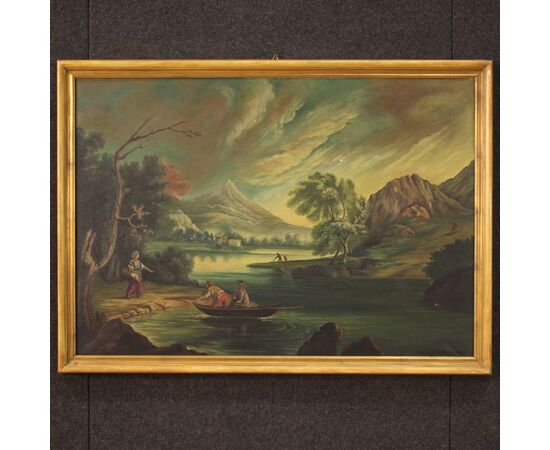 Italian painting landscape with characters