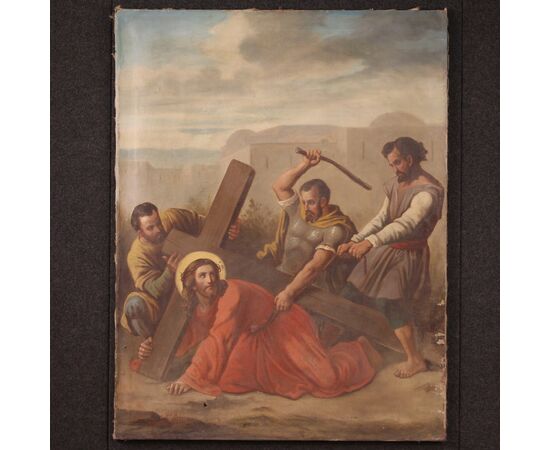 Dipinto francese Via Crucis del XIX secolo