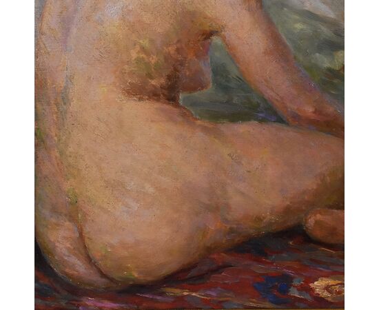 DIPINTI NUDITA' FEMMINILE, ART DECO, QUADRI DI NUDI DI DONNA CON FIOCCO ROSA, DEL 1900. (QN554)