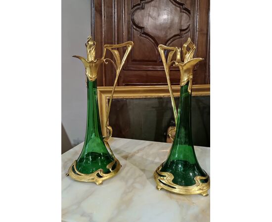 COPPIA DI BOTTIGLIE ART NOUVEAU FINE XIX-INIZIO XX SECOLO