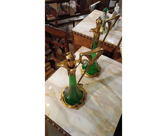 COPPIA DI BOTTIGLIE ART NOUVEAU FINE XIX-INIZIO XX SECOLO