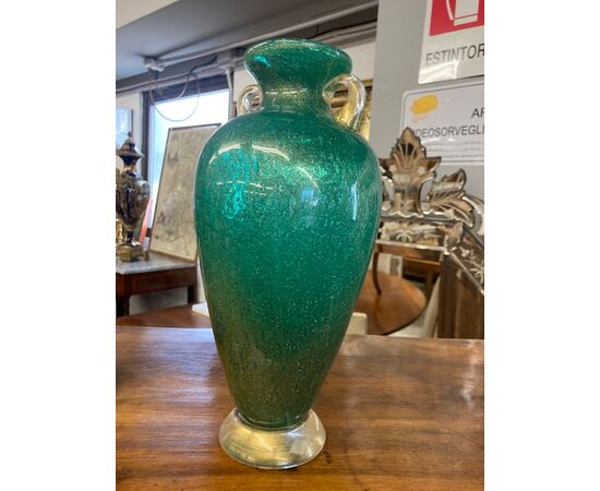 Vaso  a vetro sommerso Murano artistico Flavio Poli Per Seguso con bollicine a inclusione  Oro anni 60. Altezza cm 32