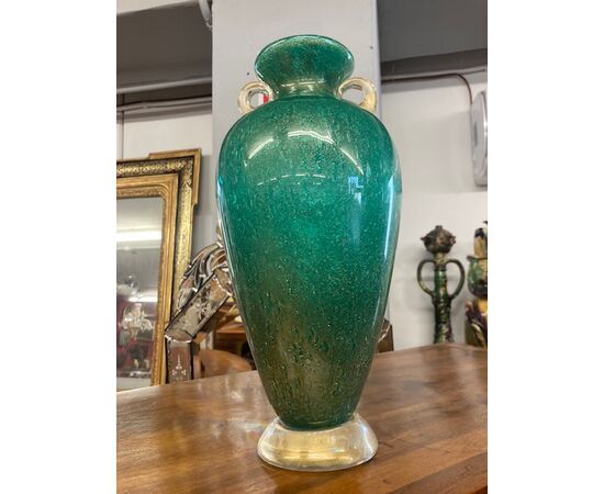 Vaso  a vetro sommerso Murano artistico Flavio Poli Per Seguso con bollicine a inclusione  Oro anni 60. Altezza cm 32