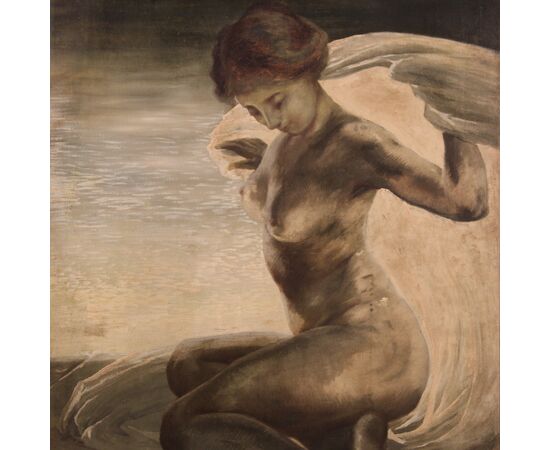 Italian painting nude of a young woman from the 20th century