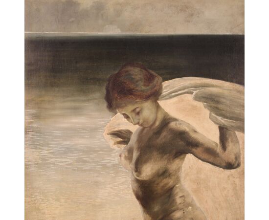 Italian painting nude of a young woman from the 20th century