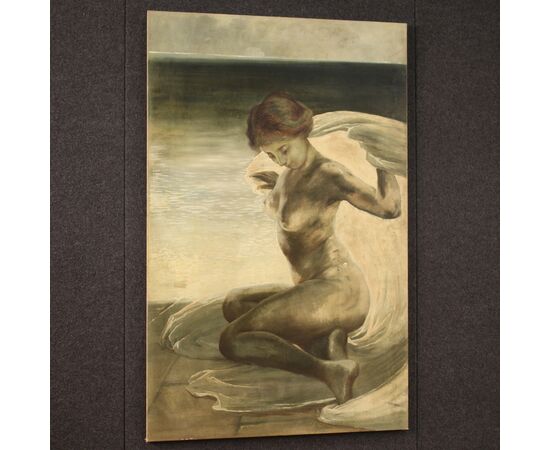 Italian painting nude of a young woman from the 20th century