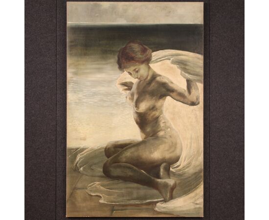 Italian painting nude of a young woman from the 20th century