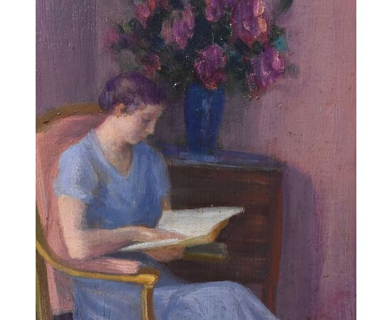 QUADRI ANTICHI, RITRATTI DI DONNA CHE LEGGE, METÀ DEL NOVECENTO. (QR575)