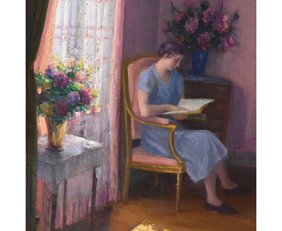 QUADRI ANTICHI, RITRATTI DI DONNA CHE LEGGE, METÀ DEL NOVECENTO. (QR575)