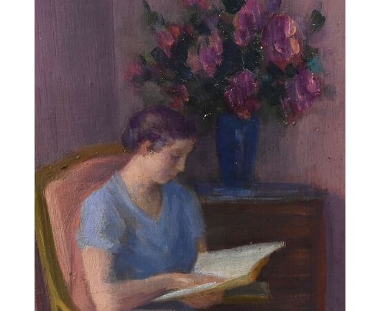 QUADRI ANTICHI, RITRATTI DI DONNA CHE LEGGE, METÀ DEL NOVECENTO. (QR575)