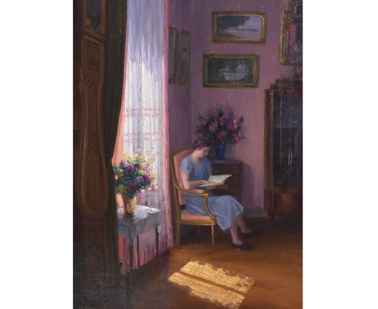 QUADRI ANTICHI, RITRATTI DI DONNA CHE LEGGE, METÀ DEL NOVECENTO. (QR575)