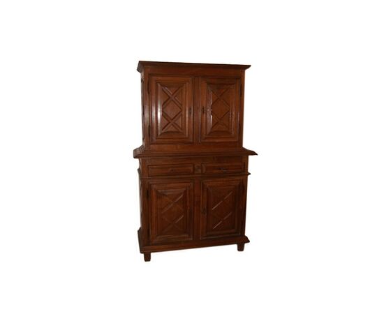 Credenza doppio corpo francese del 1700 a 4 ante con cassetti