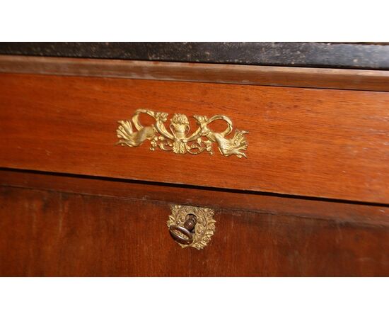 Secretaire francese stile Impero del 1800 in legno di mogano