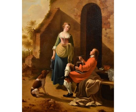 Scena galante all’ingresso di una locanda, Jan Vermeer d'Utrecht (Schoonhoven, vers 1630 - 1692) seguace