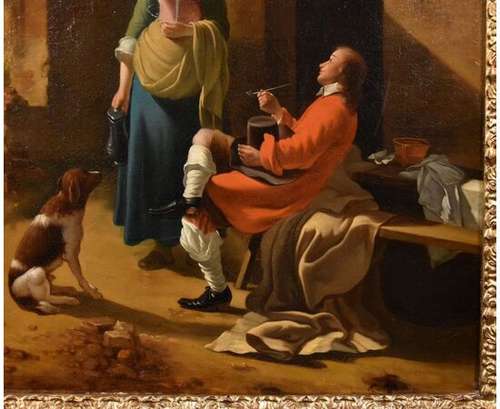 Scena galante all’ingresso di una locanda, Jan Vermeer d'Utrecht (Schoonhoven, vers 1630 - 1692) seguace