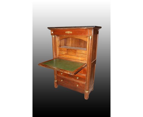 Secretaire francese stile Impero del 1800 in legno di mogano