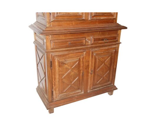 Credenza doppio corpo francese del 1700 a 4 ante con cassetti