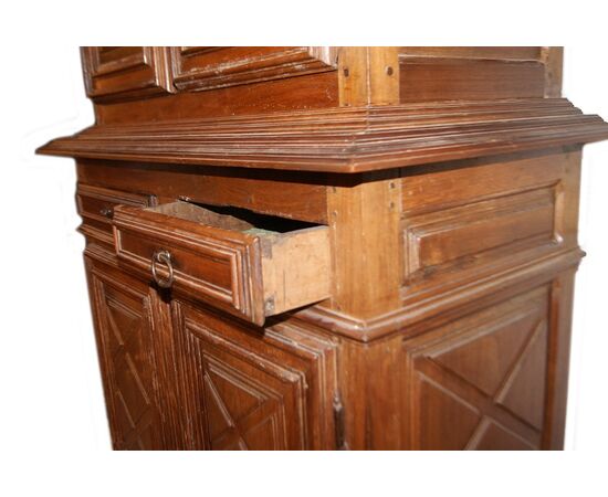 Credenza doppio corpo francese del 1700 a 4 ante con cassetti