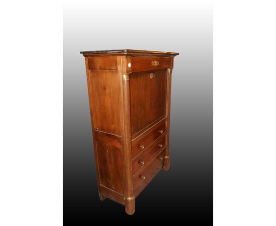 Secretaire francese stile Impero del 1800 in legno di mogano