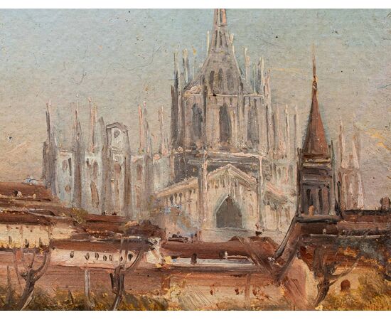 Luigi Bisi (1814-1886), Veduta di Milano con il Duomo e la Chiesa di San Celso