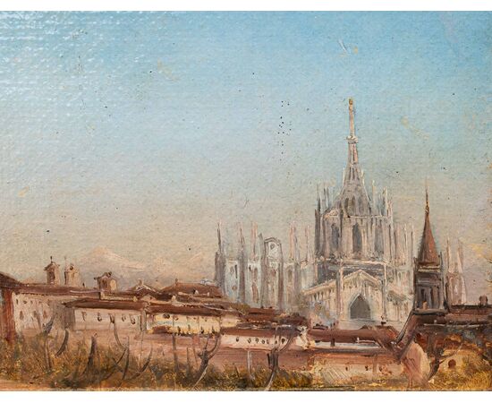 Luigi Bisi (1814-1886), Veduta di Milano con il Duomo e la Chiesa di San Celso